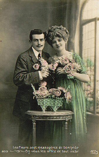 carte ancienne couple d'amoureux